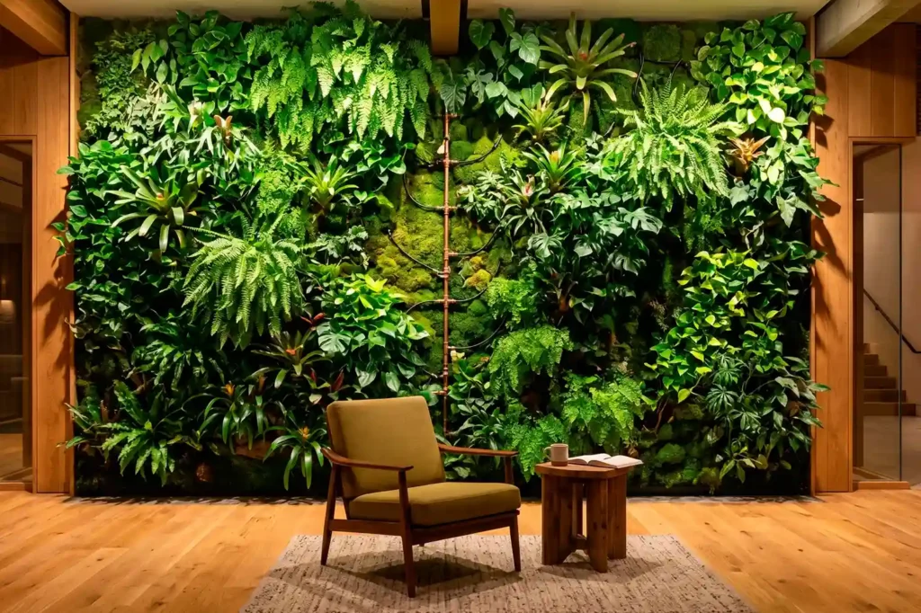 Hotel con diseño biofílico en El Poblado, Medellín: Espacios verdes interiores en Café Hotel para el bienestar y relax.